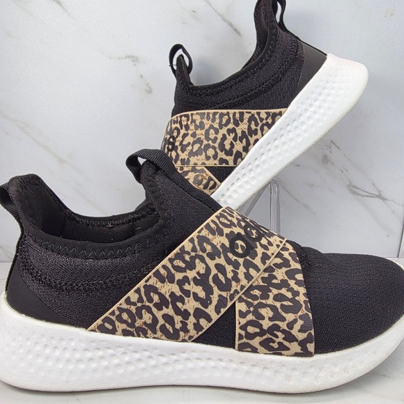 adidas Shoes - Adidas Cloudfoam Women's Black Leopard Print Cross‎ Strap Slip On Sneakers SZ 6